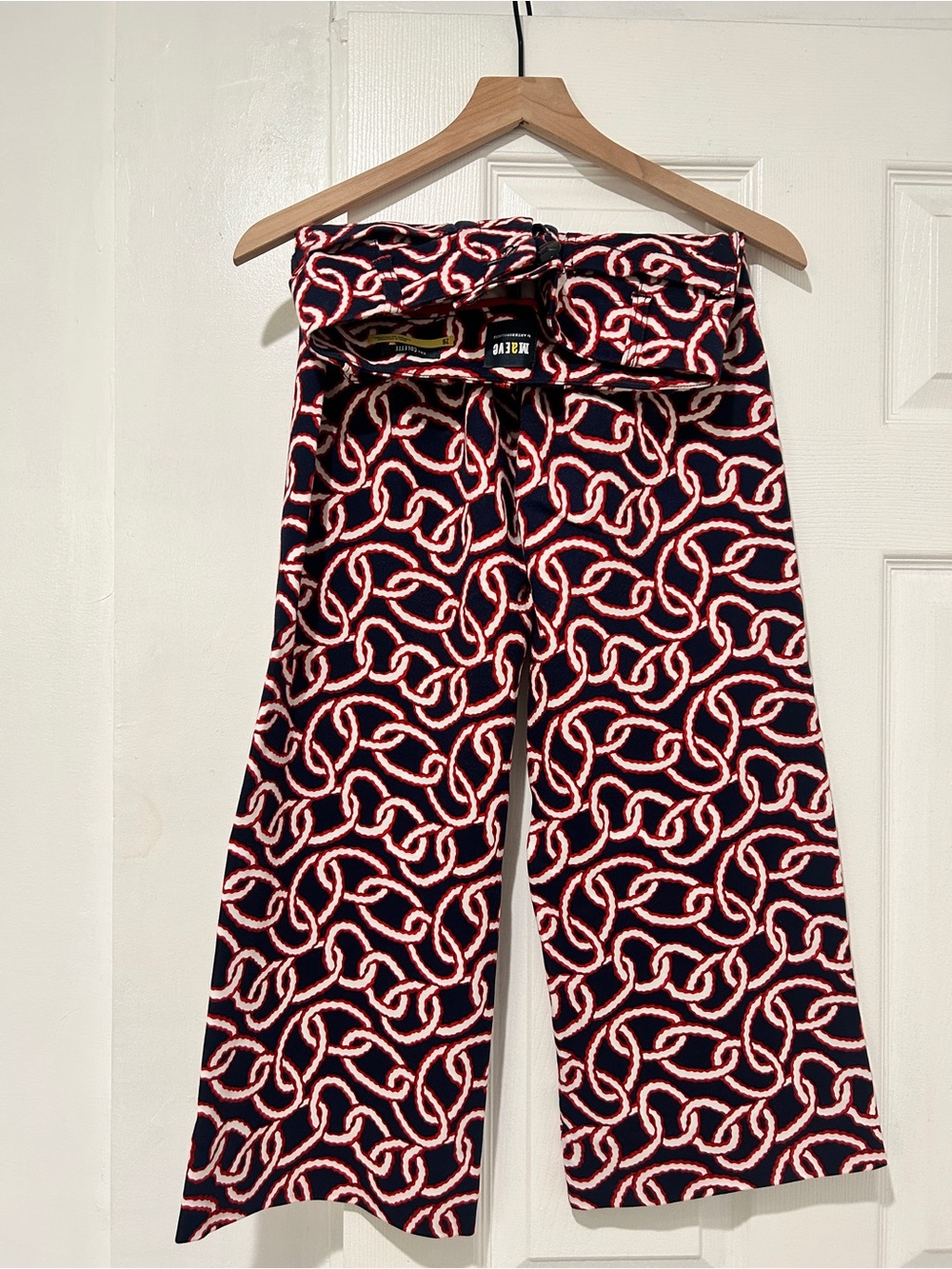 Maeve Navy & Red Chain-Print Wide Leg Pants